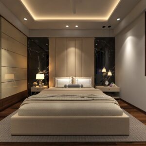 Modern Bedroom Interior Designing, Work Provided: Wood Work & Furniture